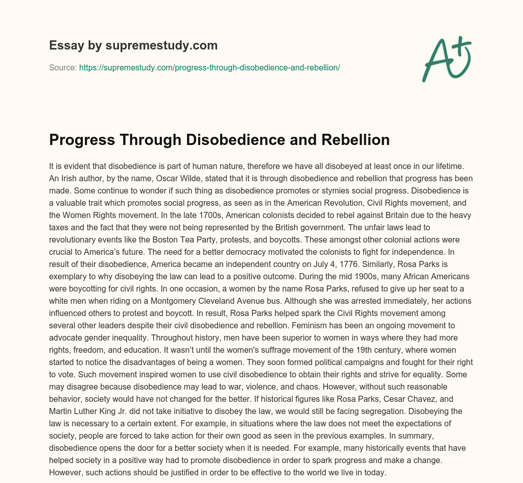 Progress Through Disobedience and Rebellion essay