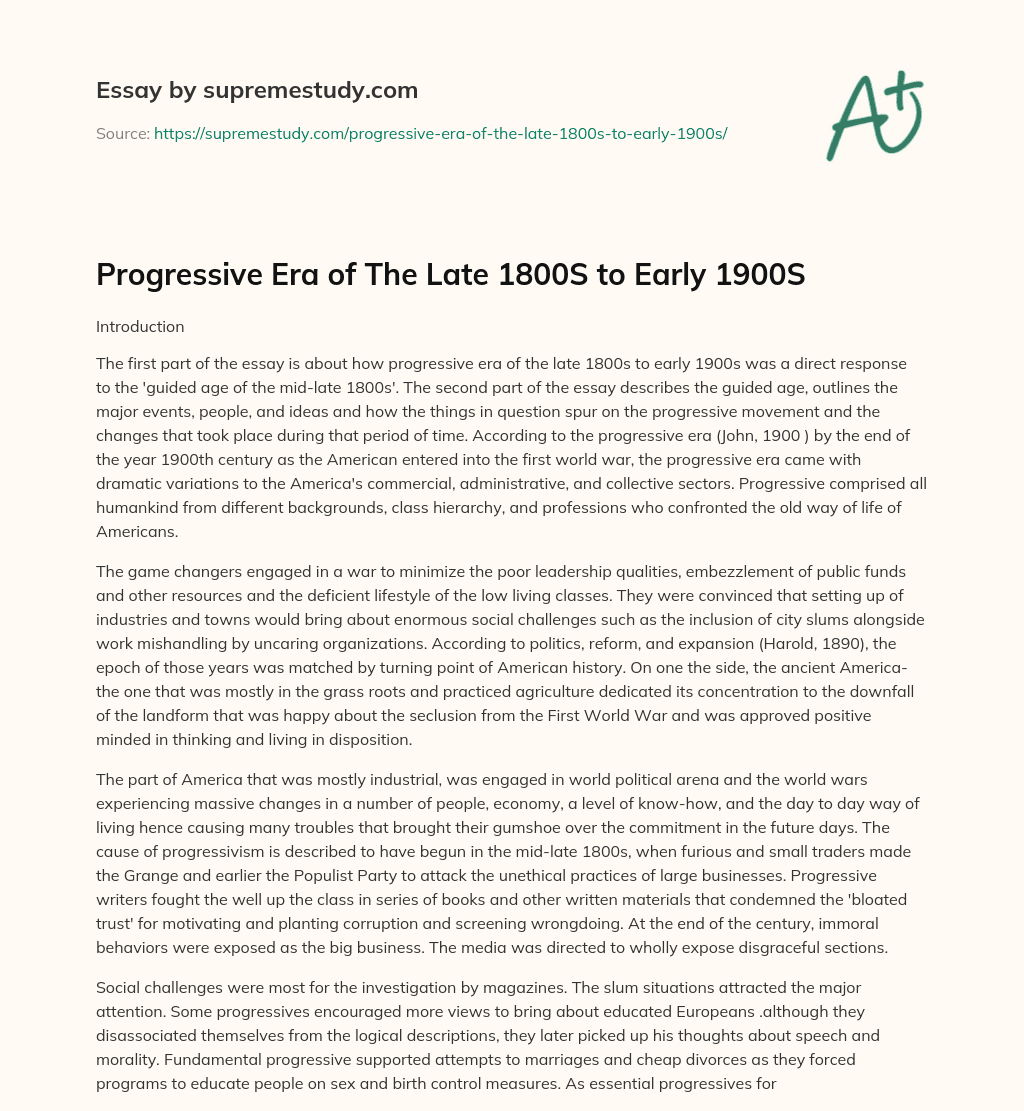 a thesis statement for progressive era