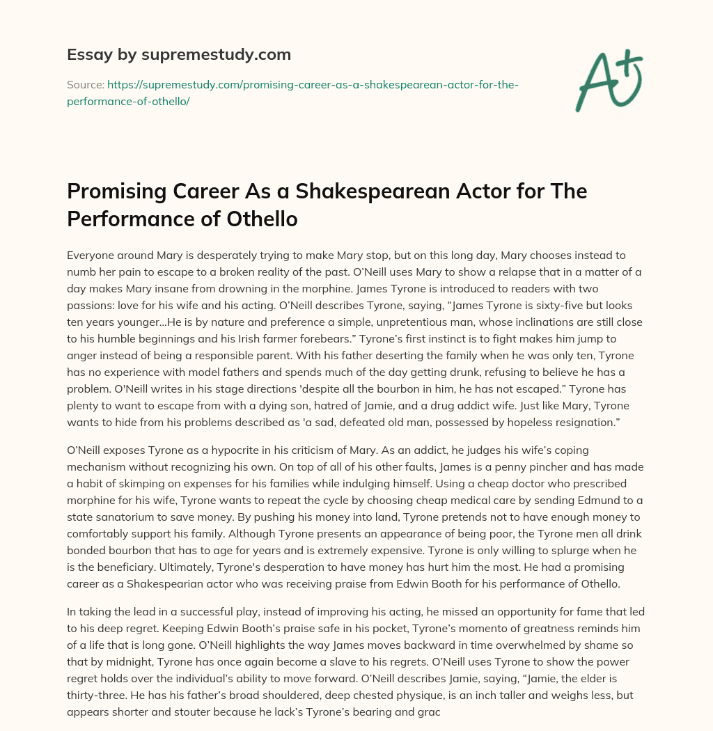 Promising Career As a Shakespearean Actor for The Performance of Othello essay
