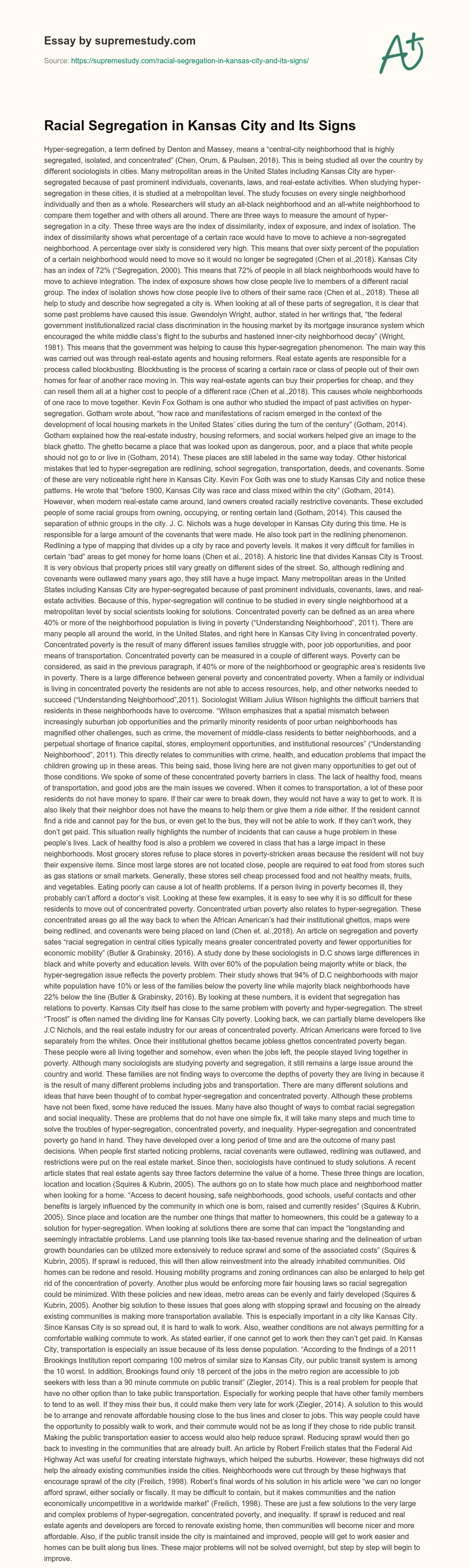 Racial Segregation in Kansas City and Its Signs essay