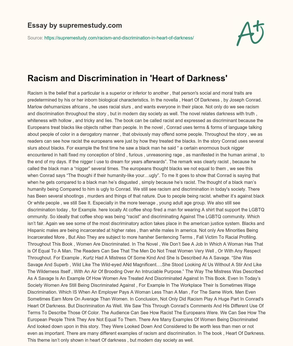 racism in heart of darkness essay