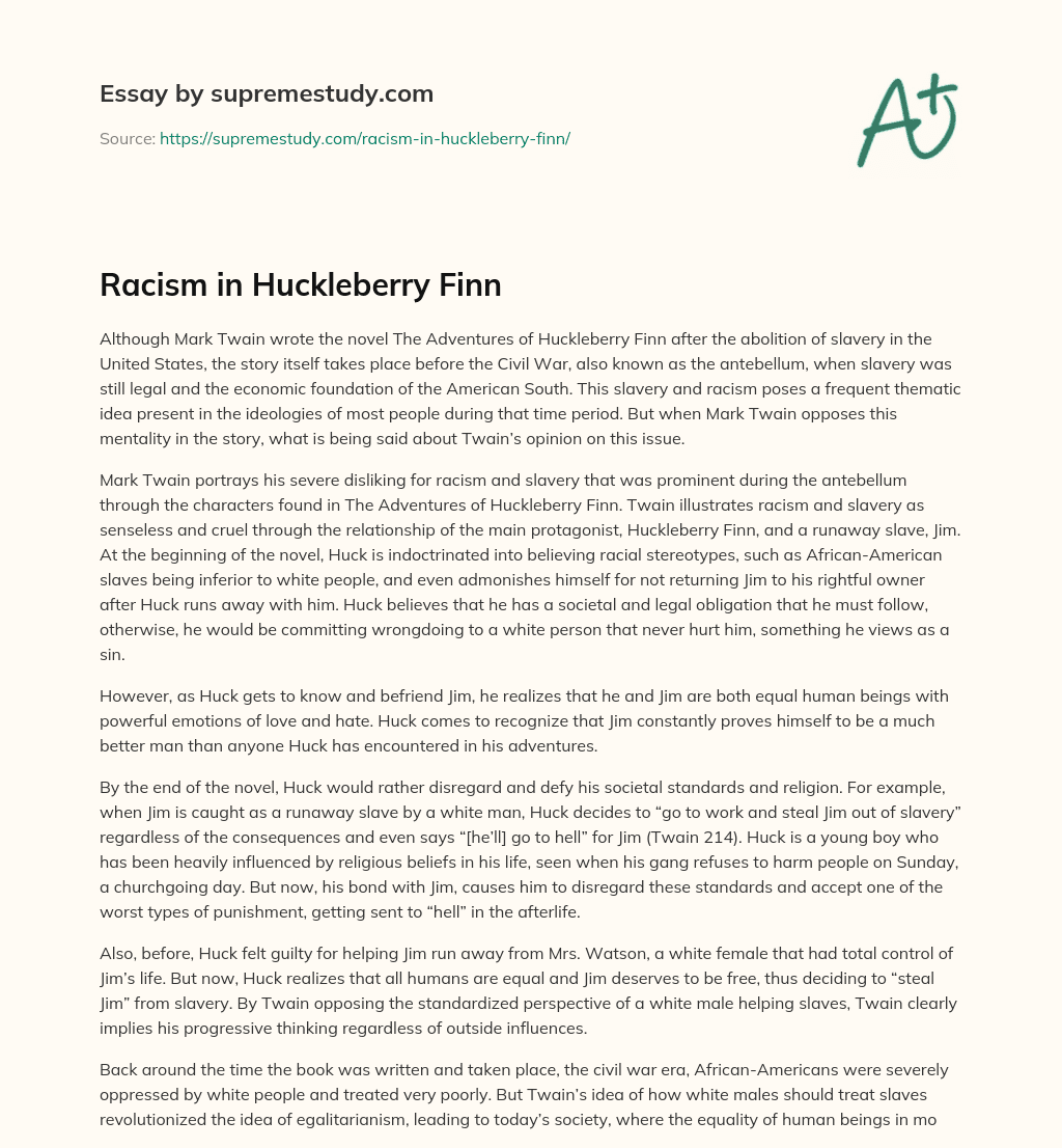 Racism in Huckleberry Finn essay