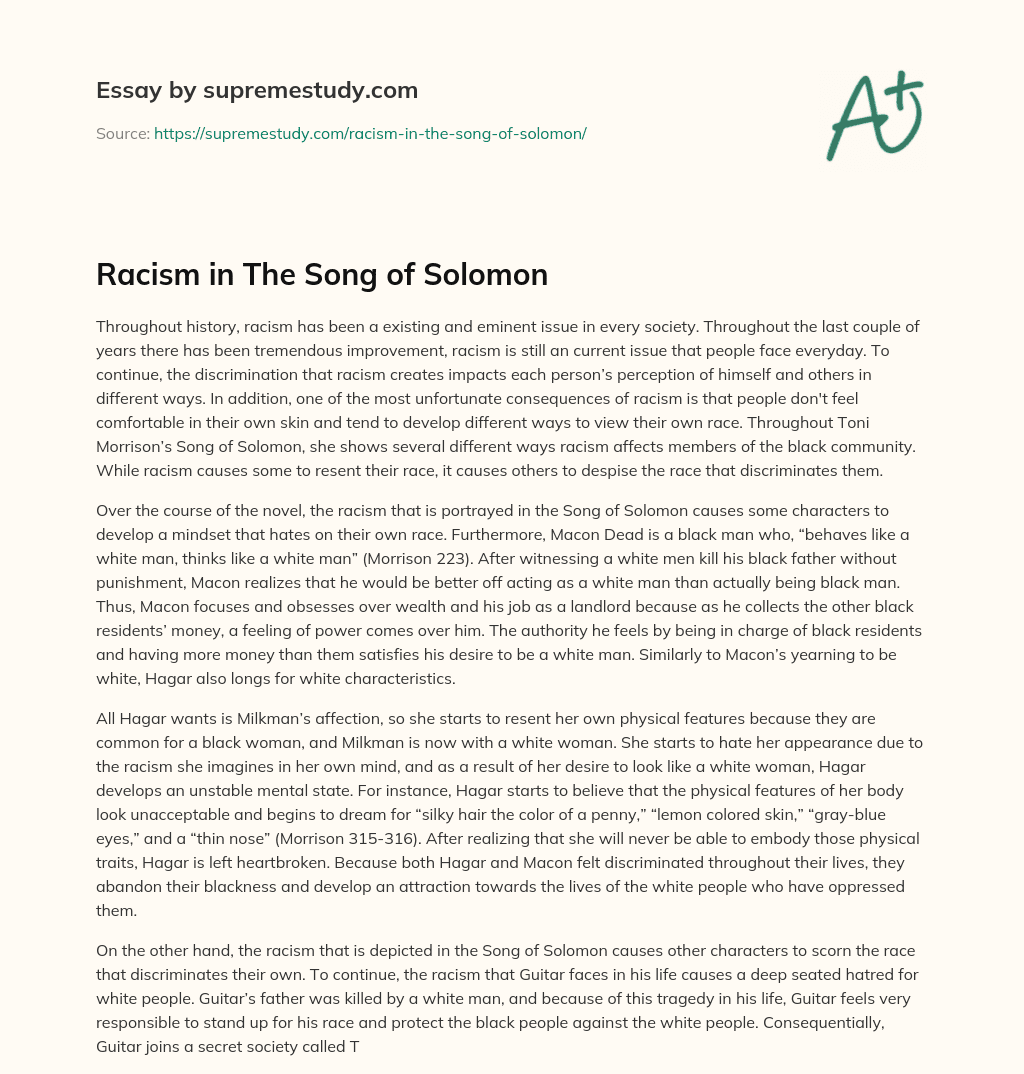 Racism in The Song of Solomon essay