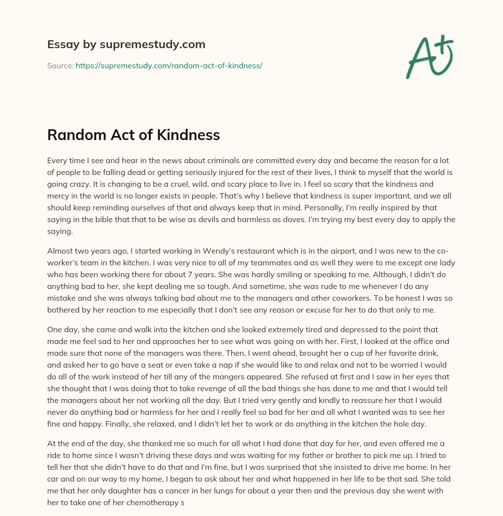 random act of kindness essay