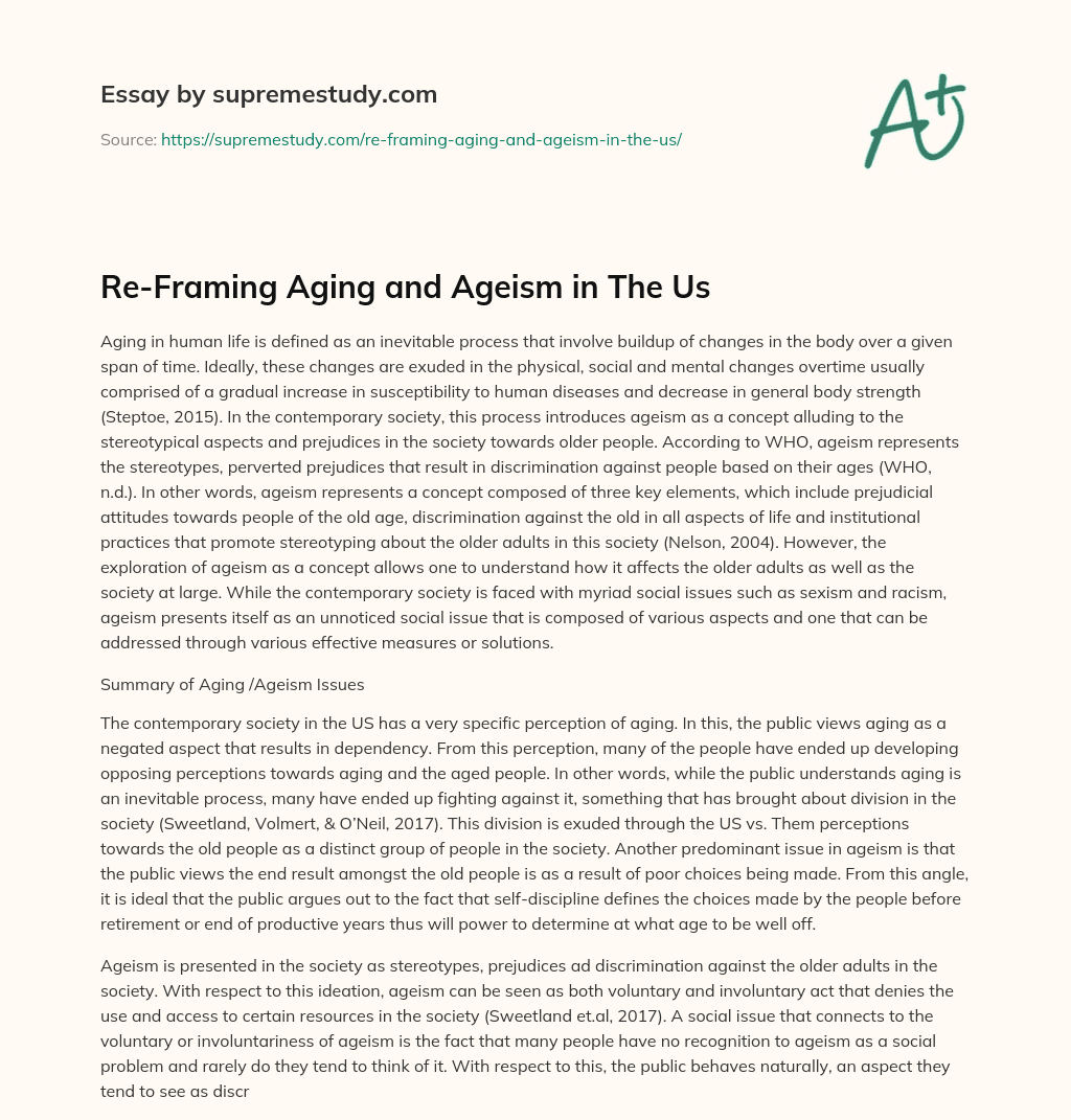 Re-Framing Aging and Ageism in The Us essay