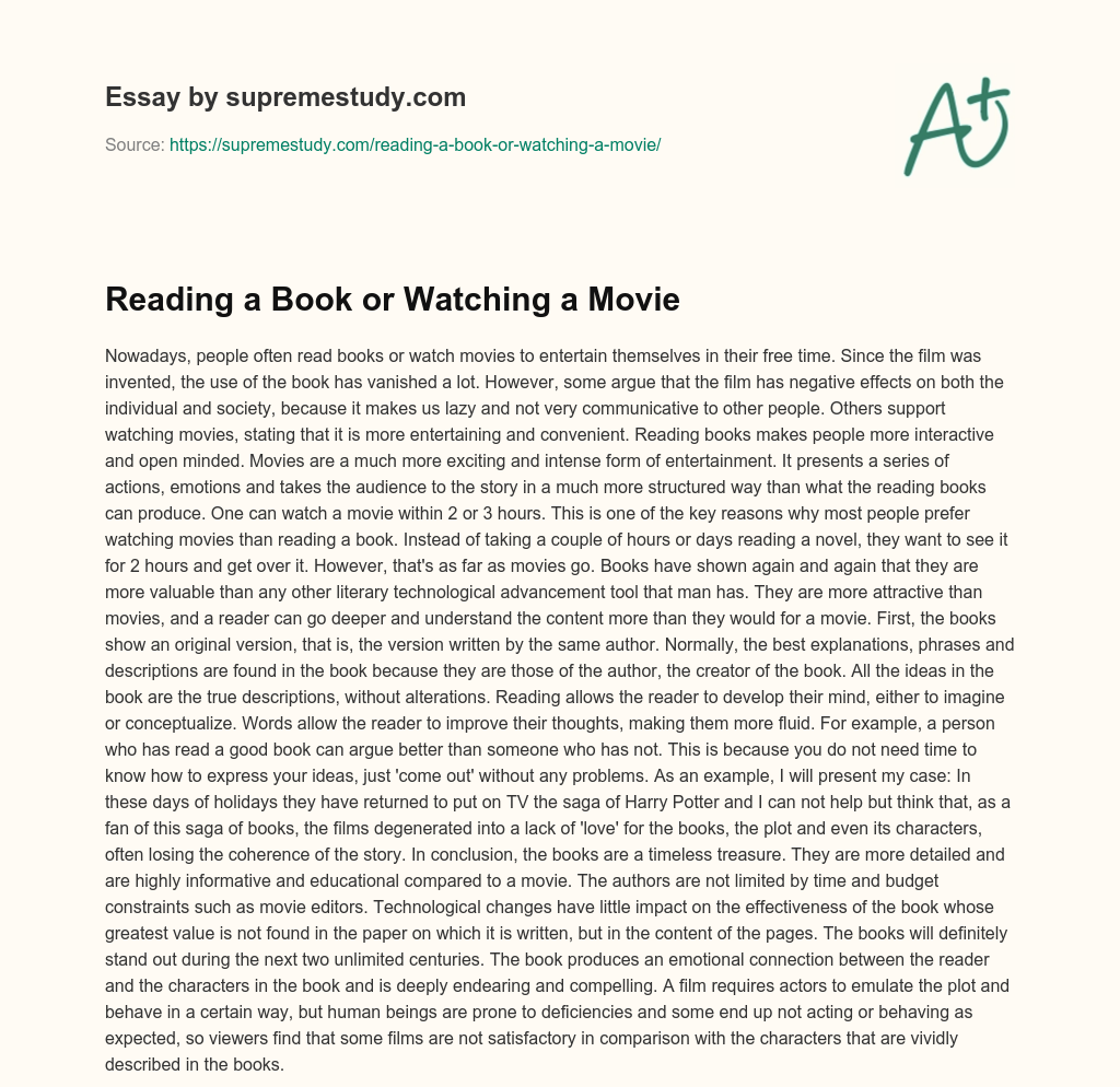 Reading a Book or Watching a Movie essay