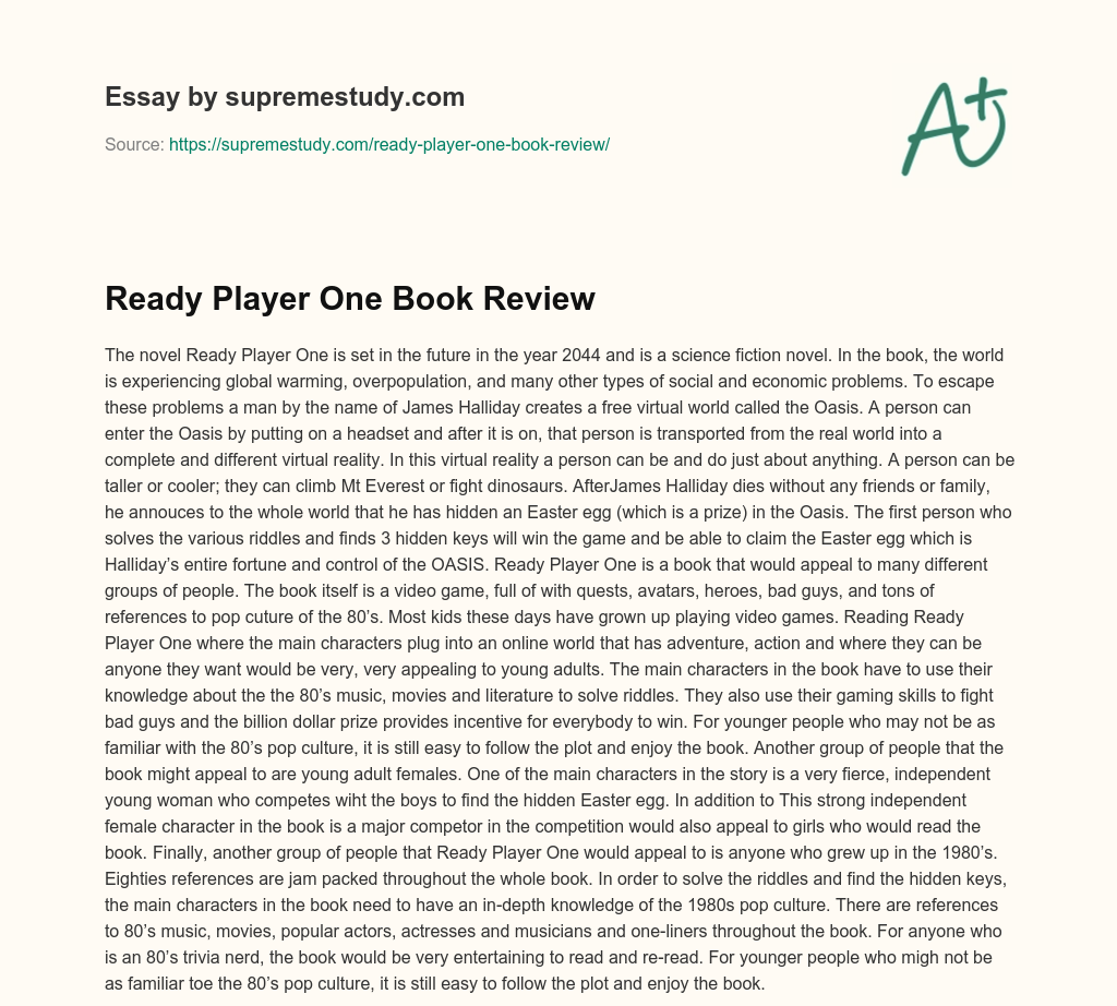 Ready Player One Book Review essay