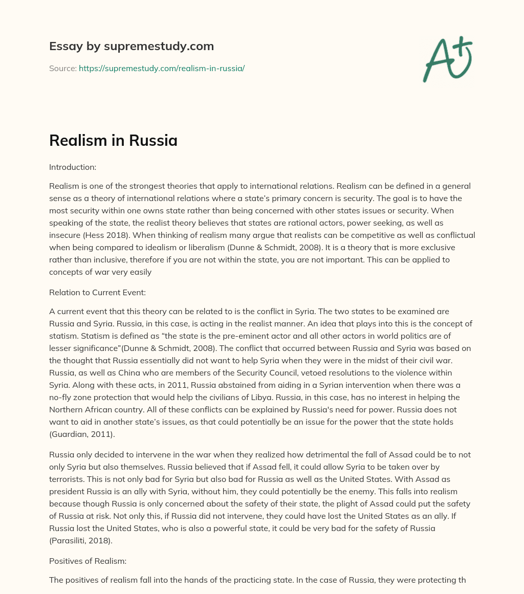 Realism in Russia essay