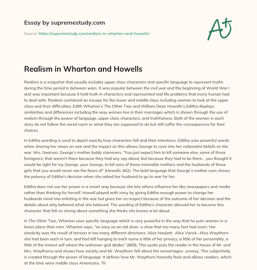 Realism in Wharton and Howells essay