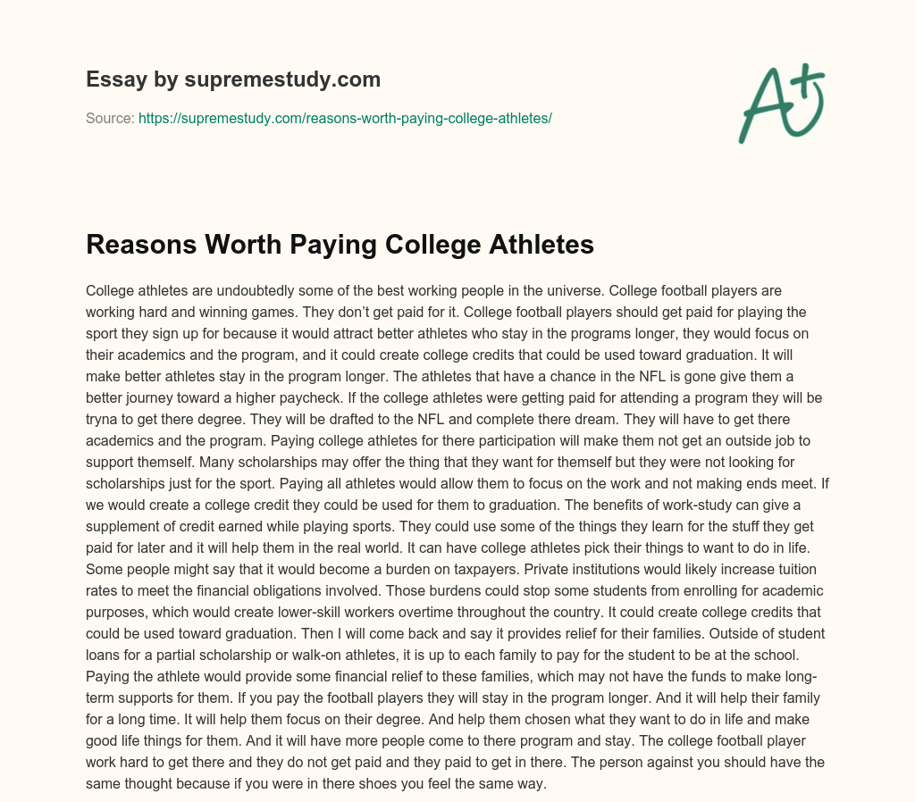 Reasons Worth Paying College Athletes essay