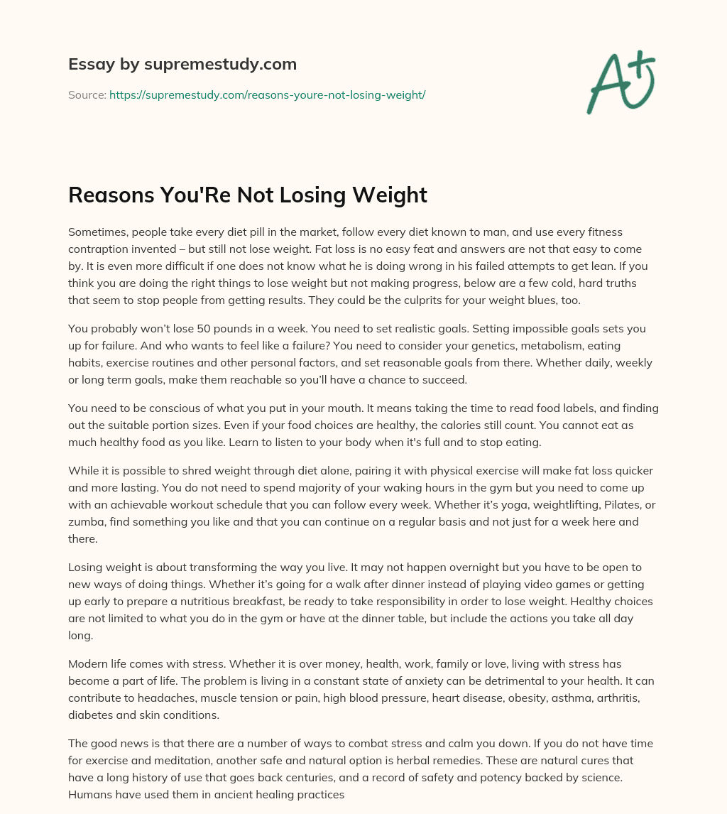 Reasons You’Re Not Losing Weight essay