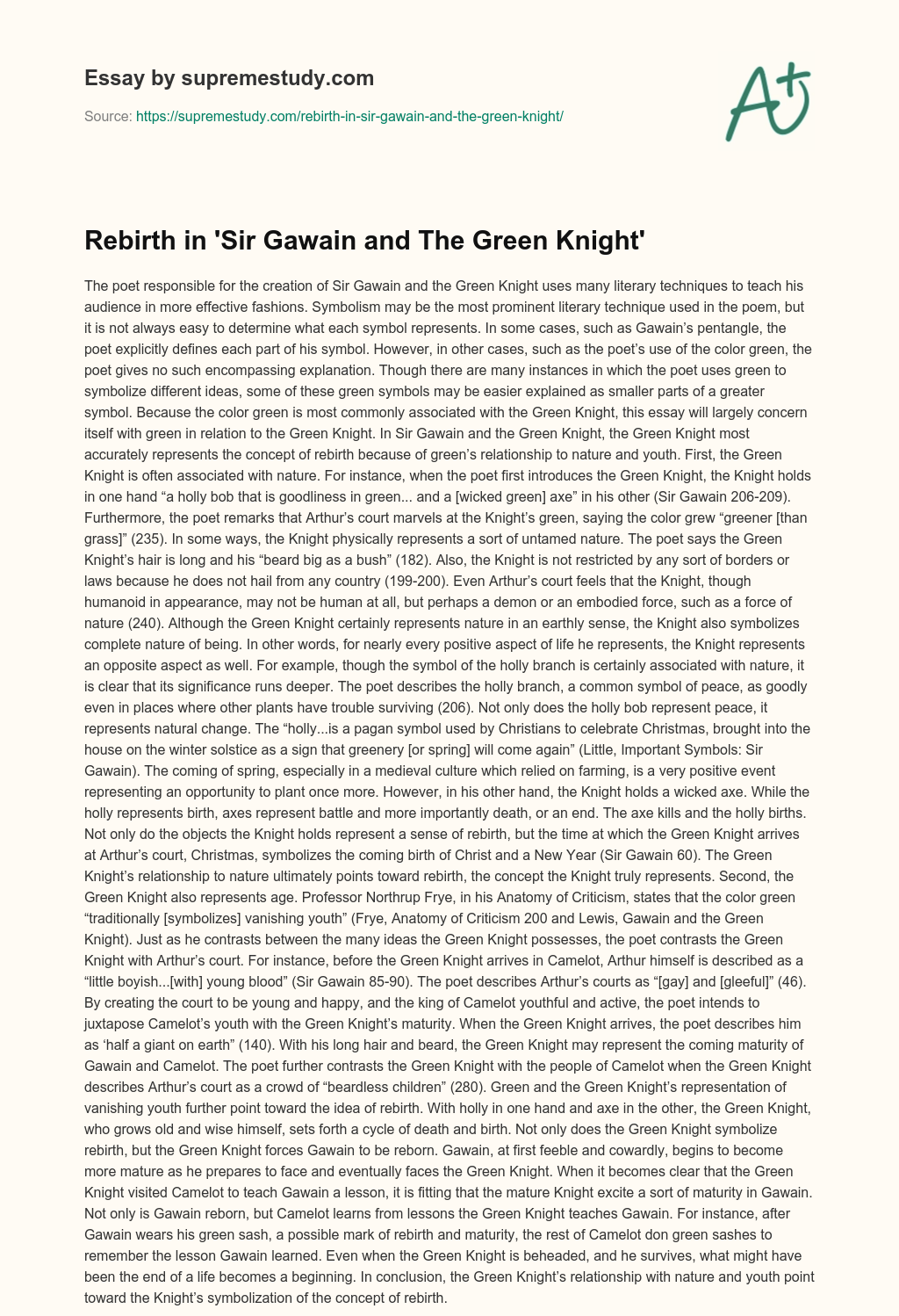 Rebirth in ‘Sir Gawain and The Green Knight’ essay