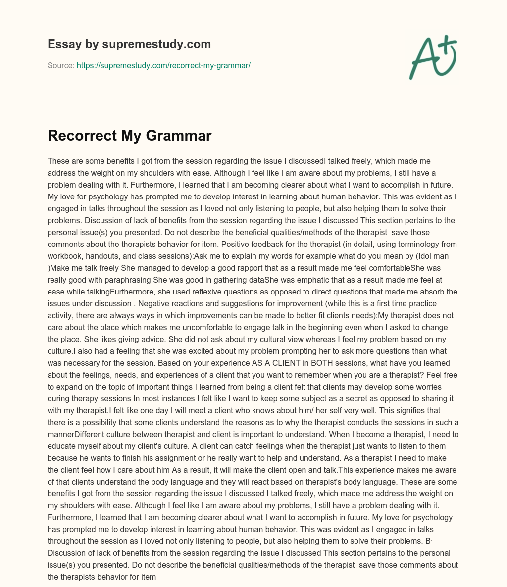 Recorrect My Grammar essay