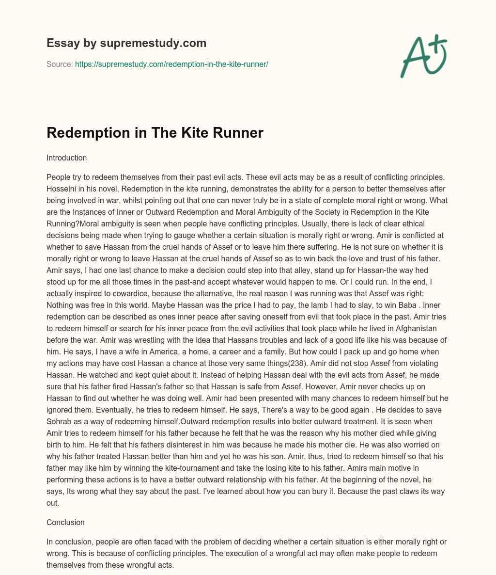 Redemption in The Kite Runner essay