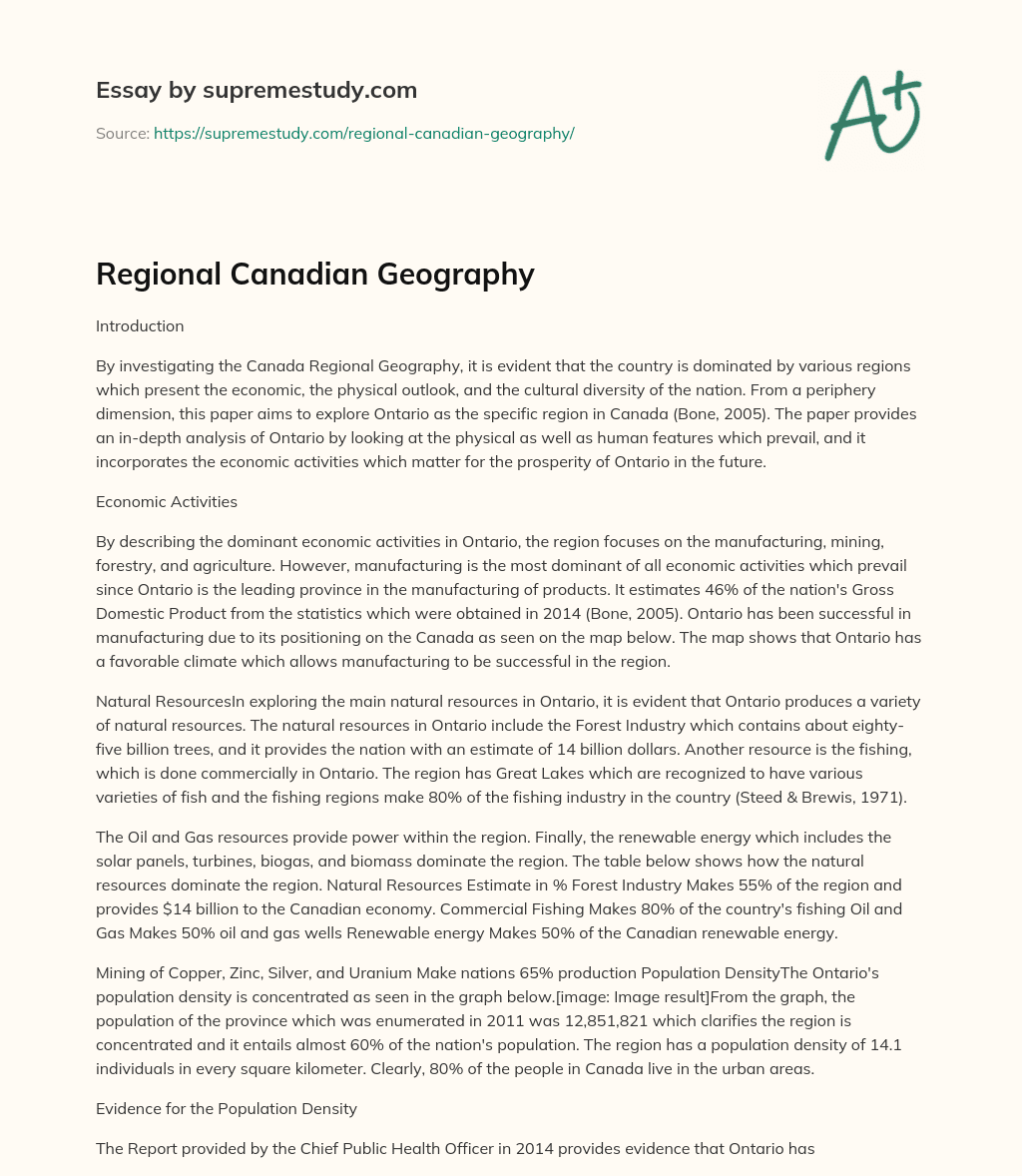 Regional Canadian Geography essay
