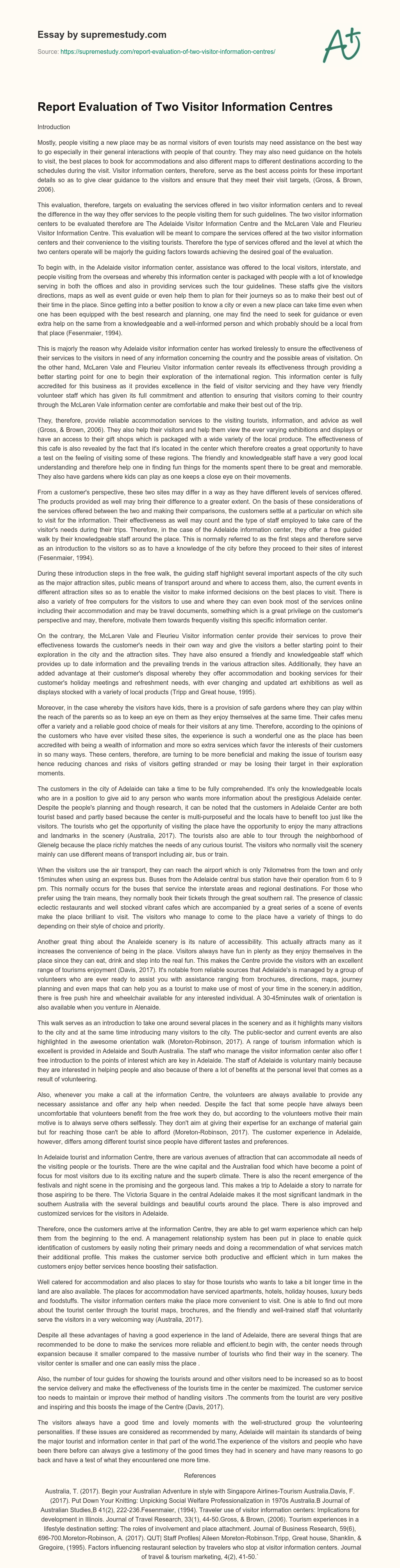 Report Evaluation of Two Visitor Information Centres essay