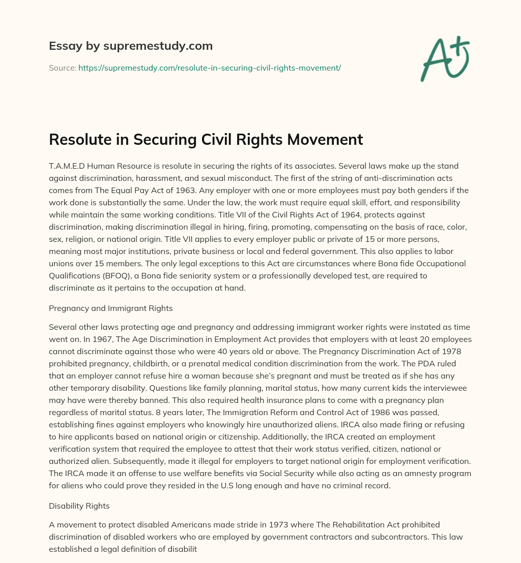 Resolute in Securing Civil Rights Movement essay