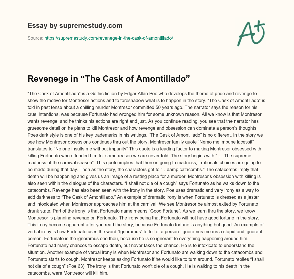 Revenege in “The Cask of Amontillado” essay