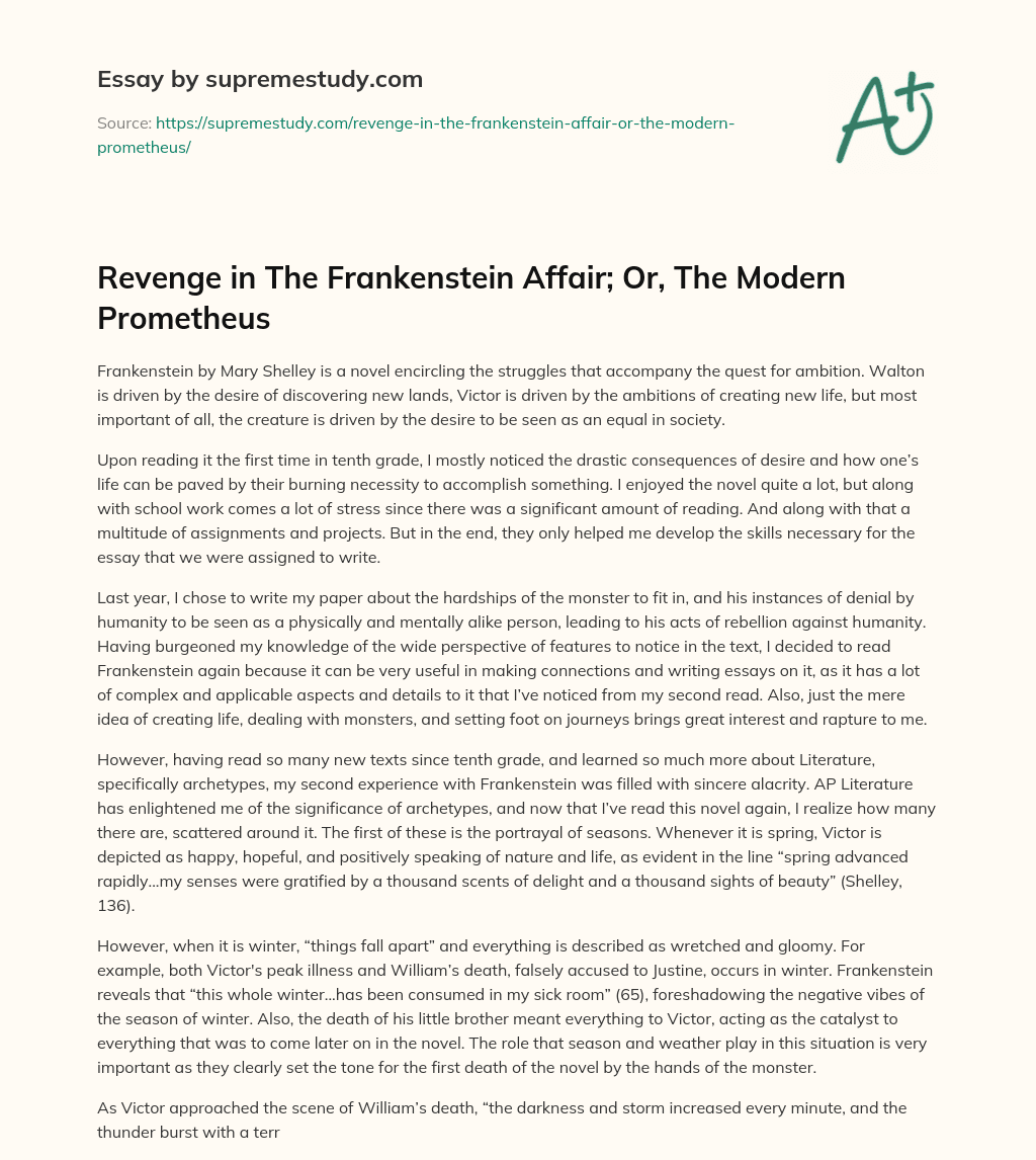 Revenge in The Frankenstein Affair; Or, The Modern Prometheus essay