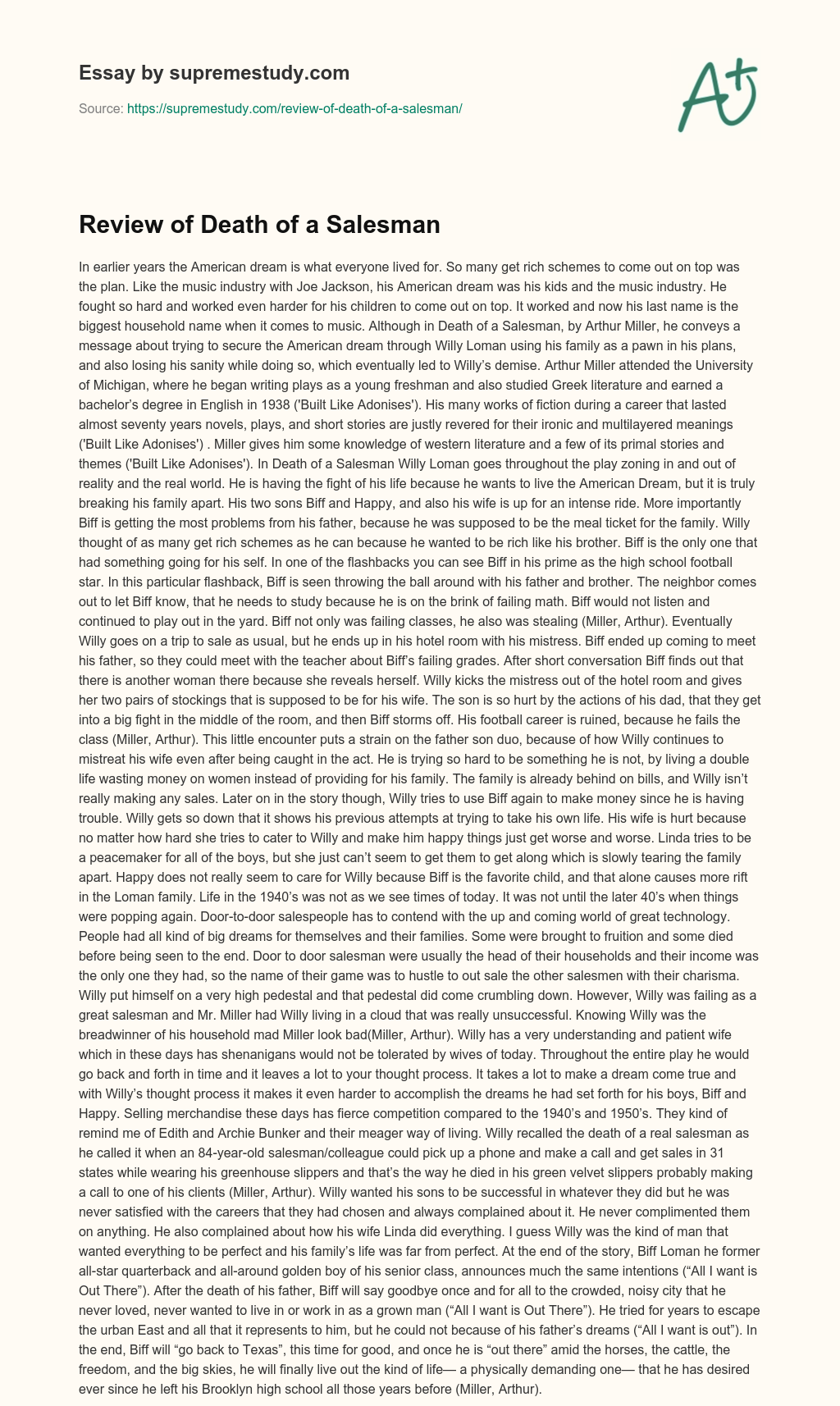 Review of Death of a Salesman essay