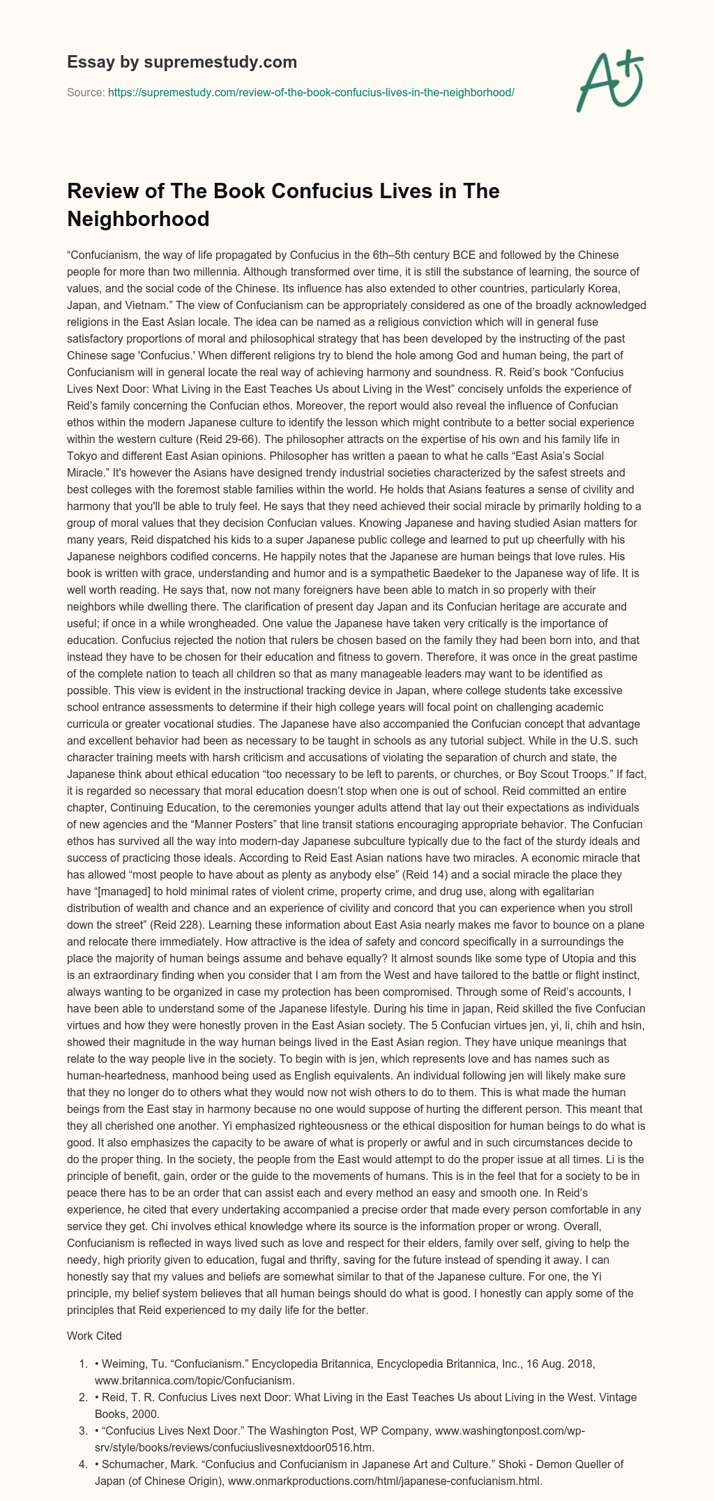 Review of The Book Confucius Lives in The Neighborhood essay