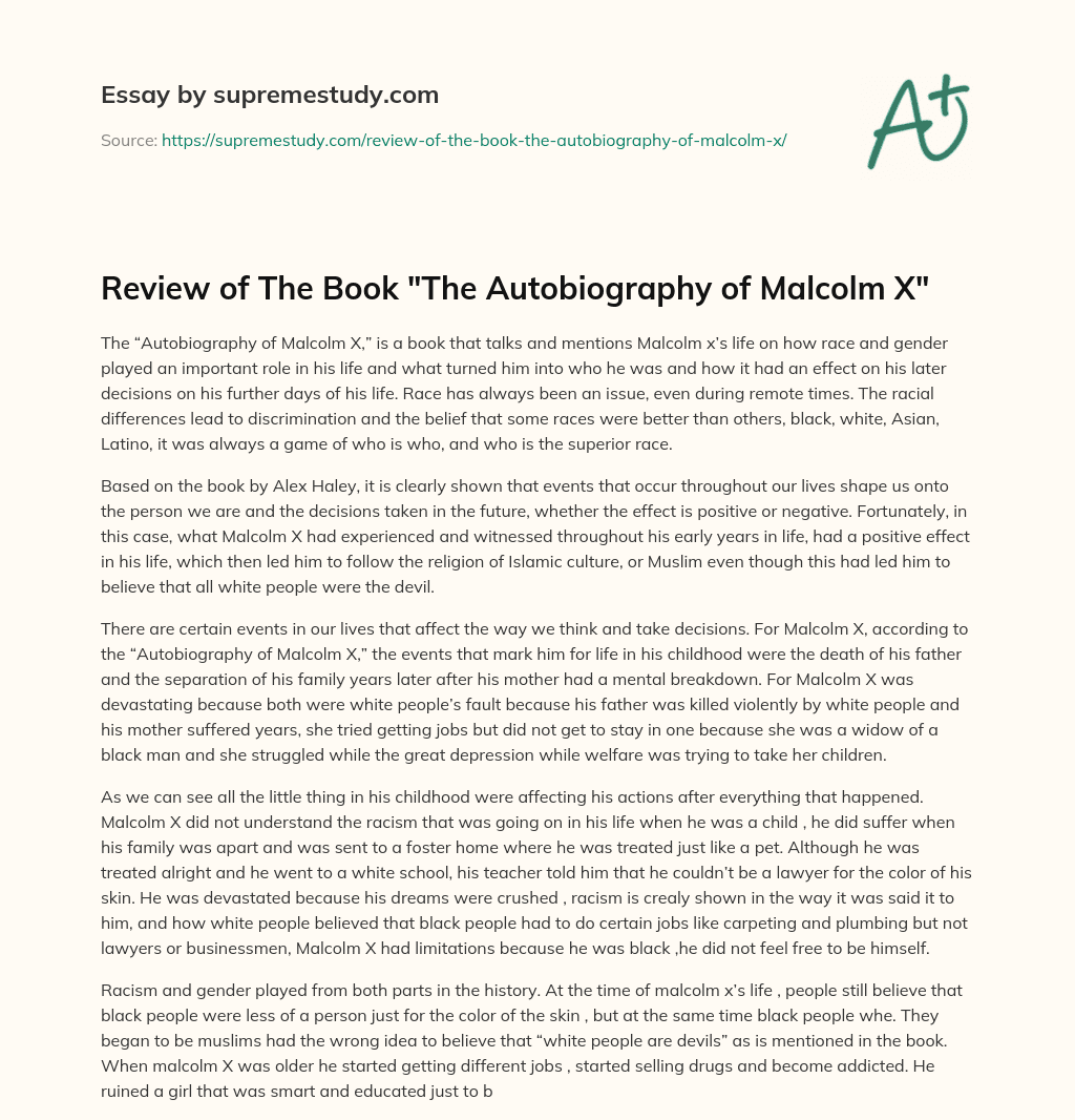 Review of The Book “The Autobiography of Malcolm X” essay