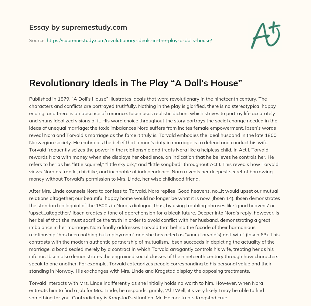 Revolutionary Ideals in The Play “A Doll’s House” essay