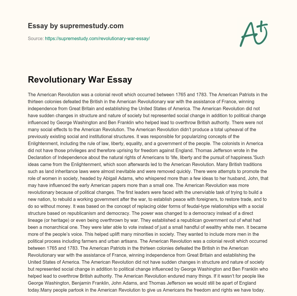 essay on revolutionary war