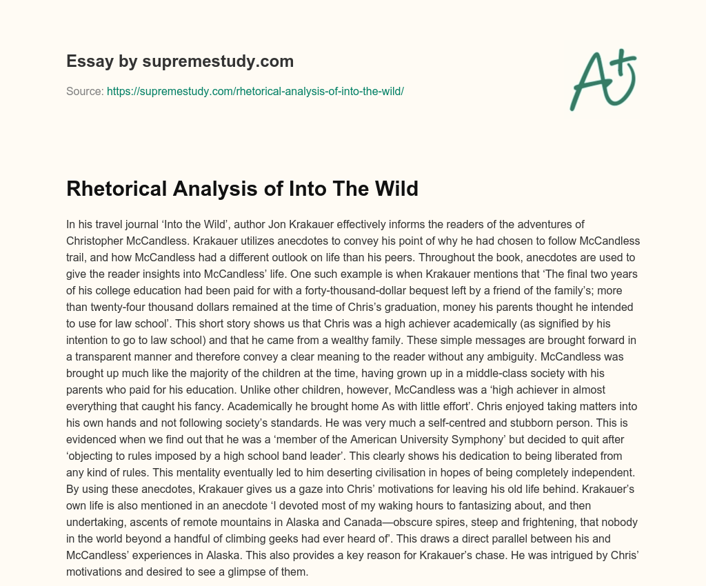 rhetorical analysis essay into the wild