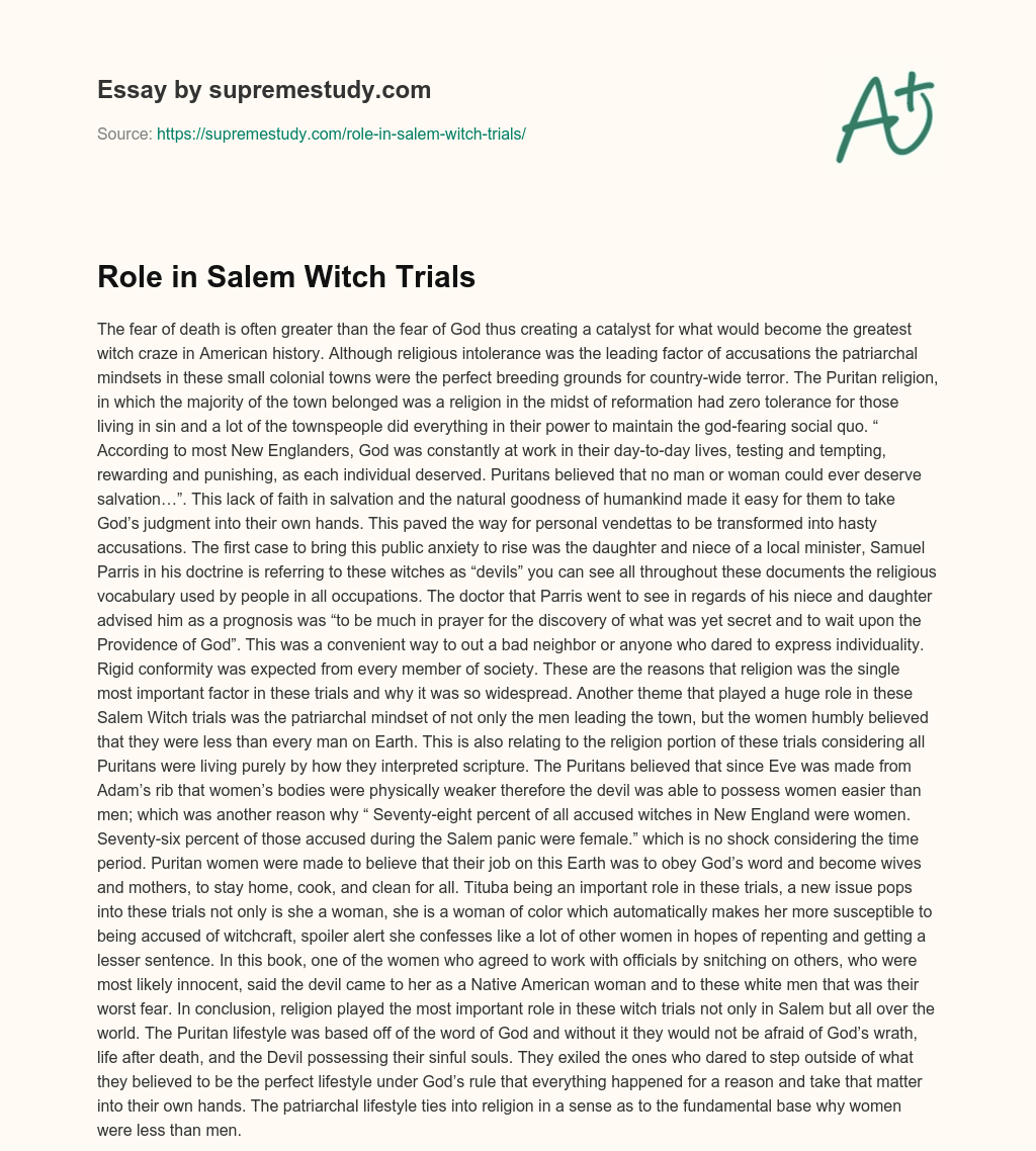 Role in Salem Witch Trials essay