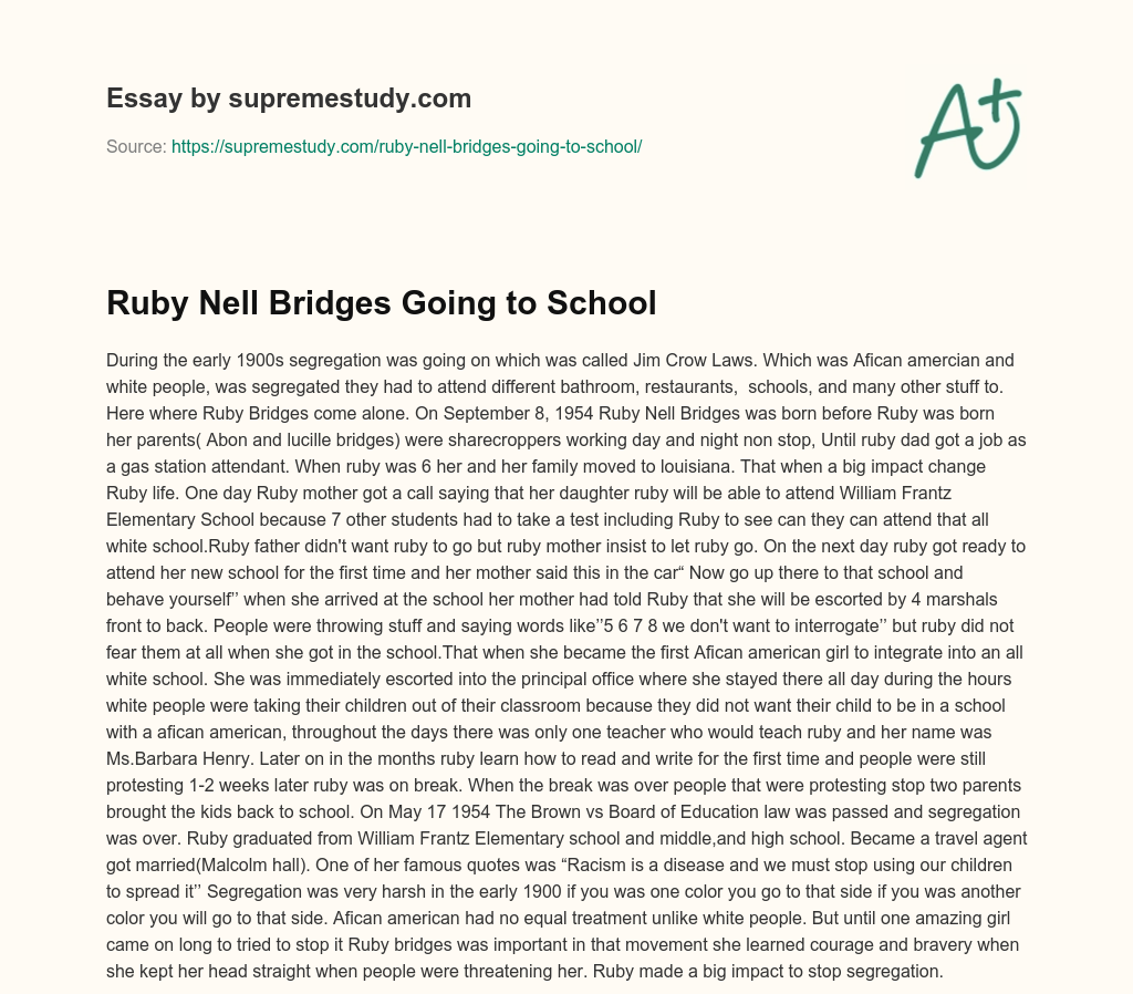 Ruby Nell Bridges Going to School essay
