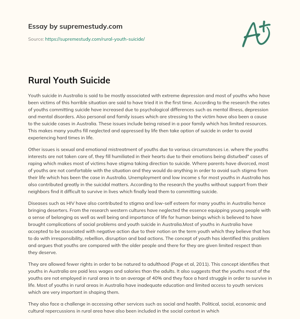 Rural Youth Suicide essay