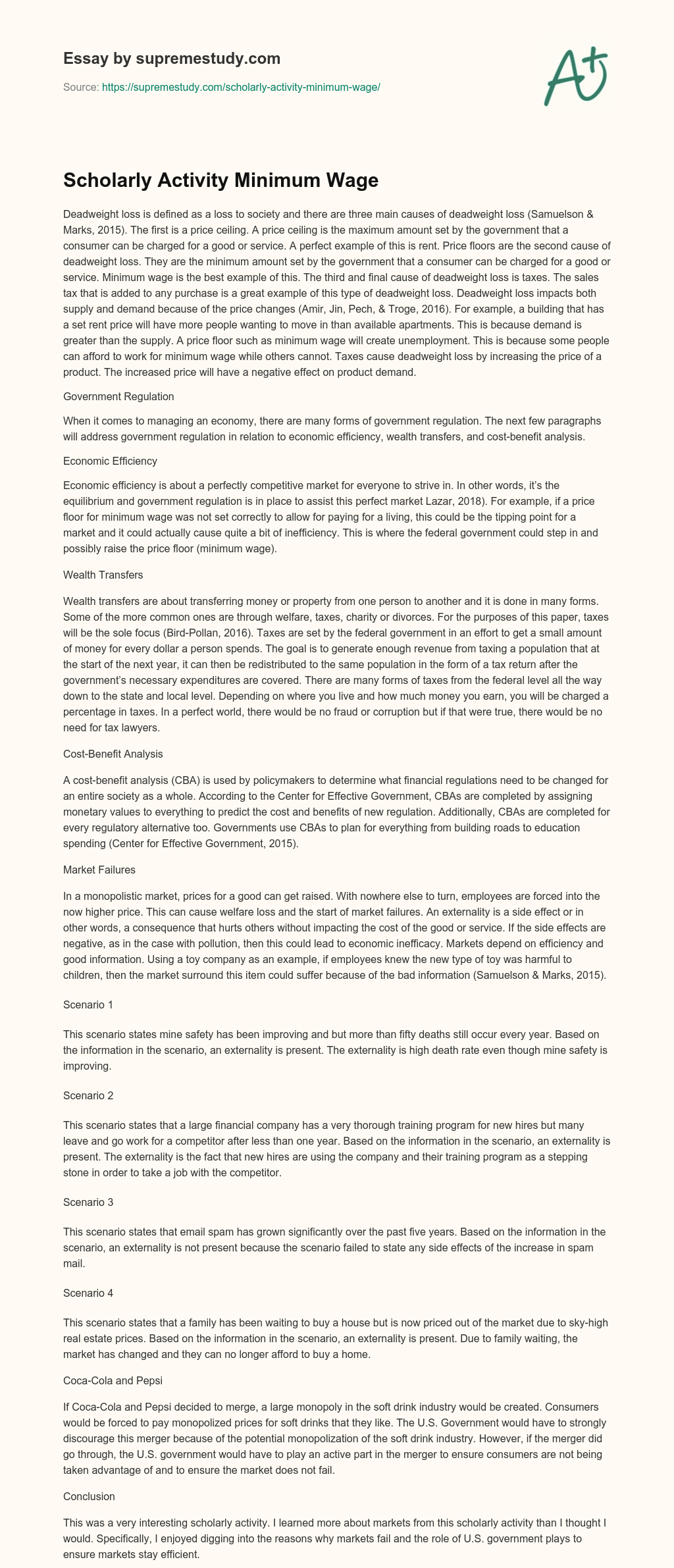 Scholarly Activity Minimum Wage essay