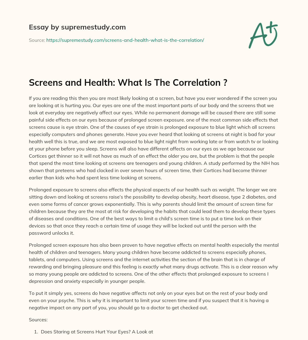 Screens and Health: What Is The Correlation ? essay