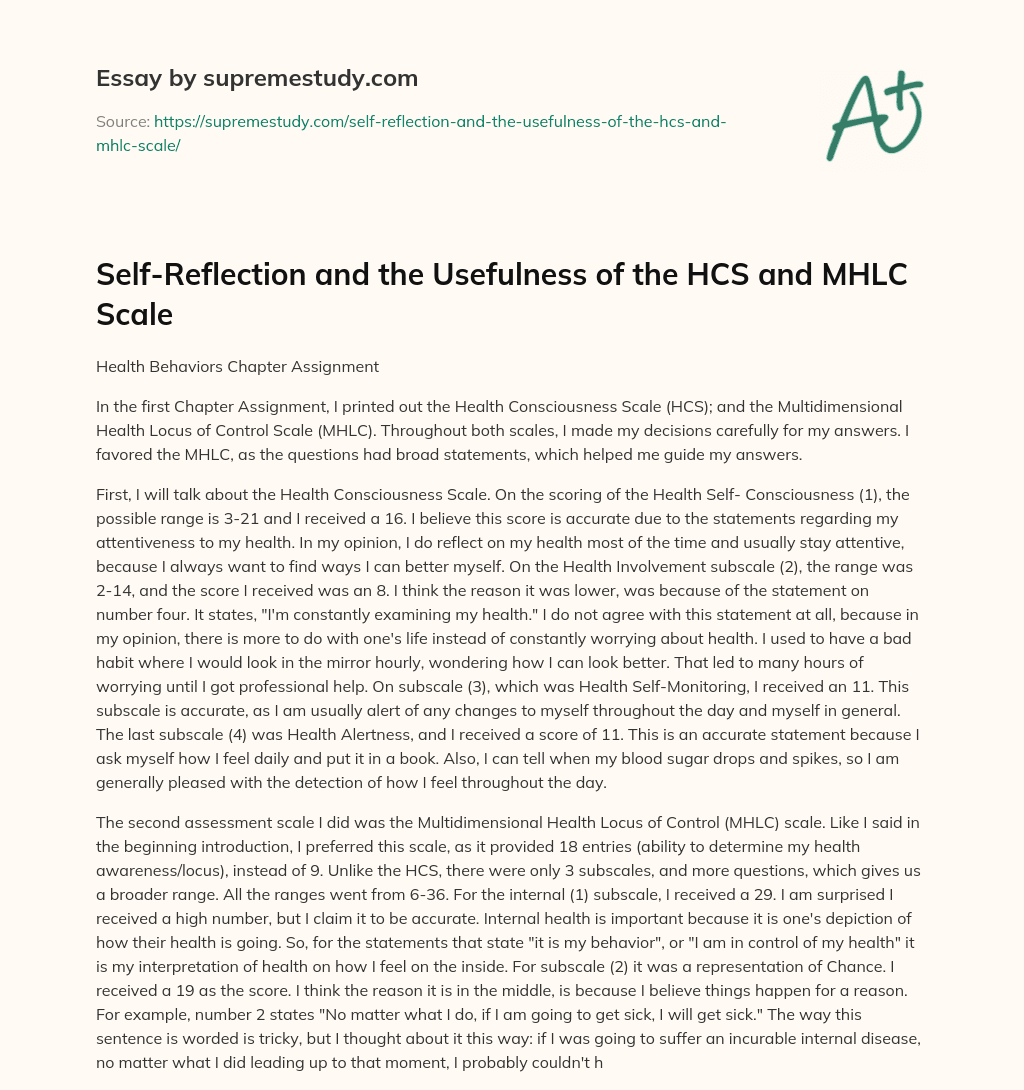 Self-Reflection and the Usefulness of the HCS and MHLC Scale essay