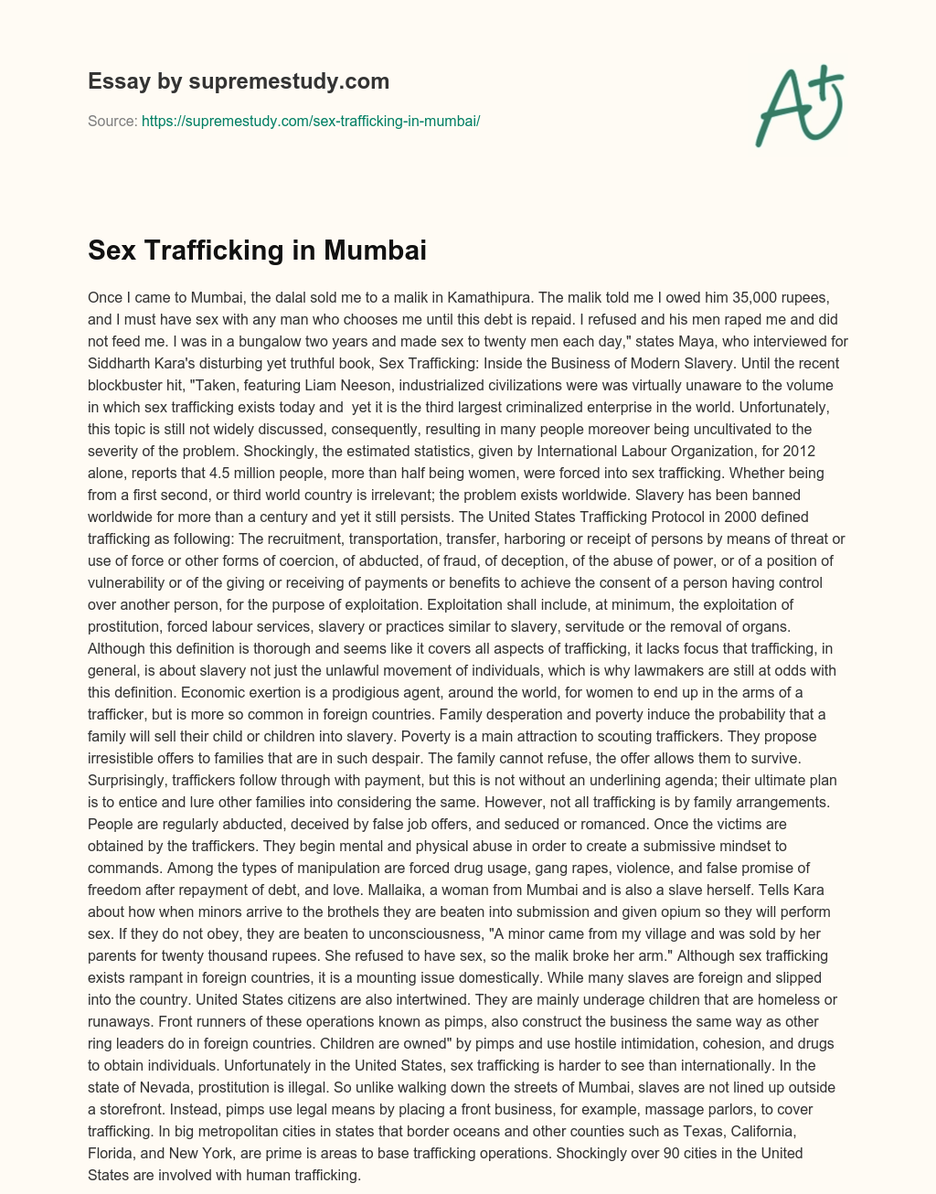 Sex Trafficking in Mumbai essay