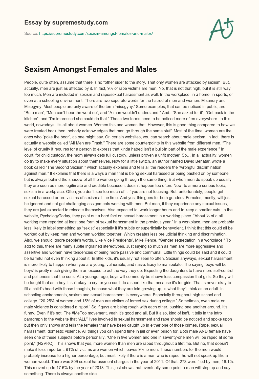 Sexism Amongst Females and Males essay
