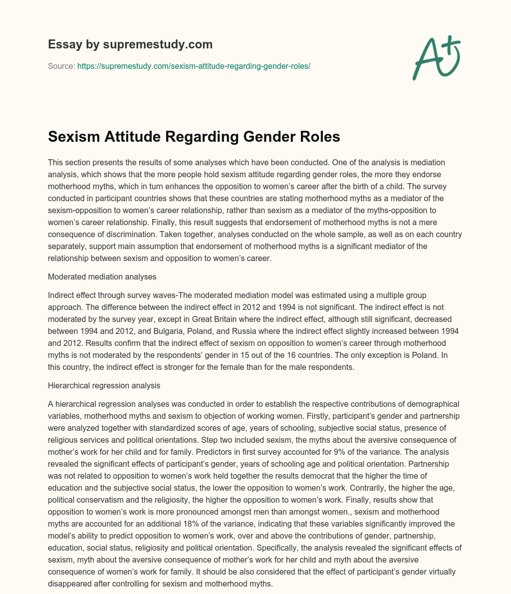 Sexism Attitude Regarding Gender Roles essay