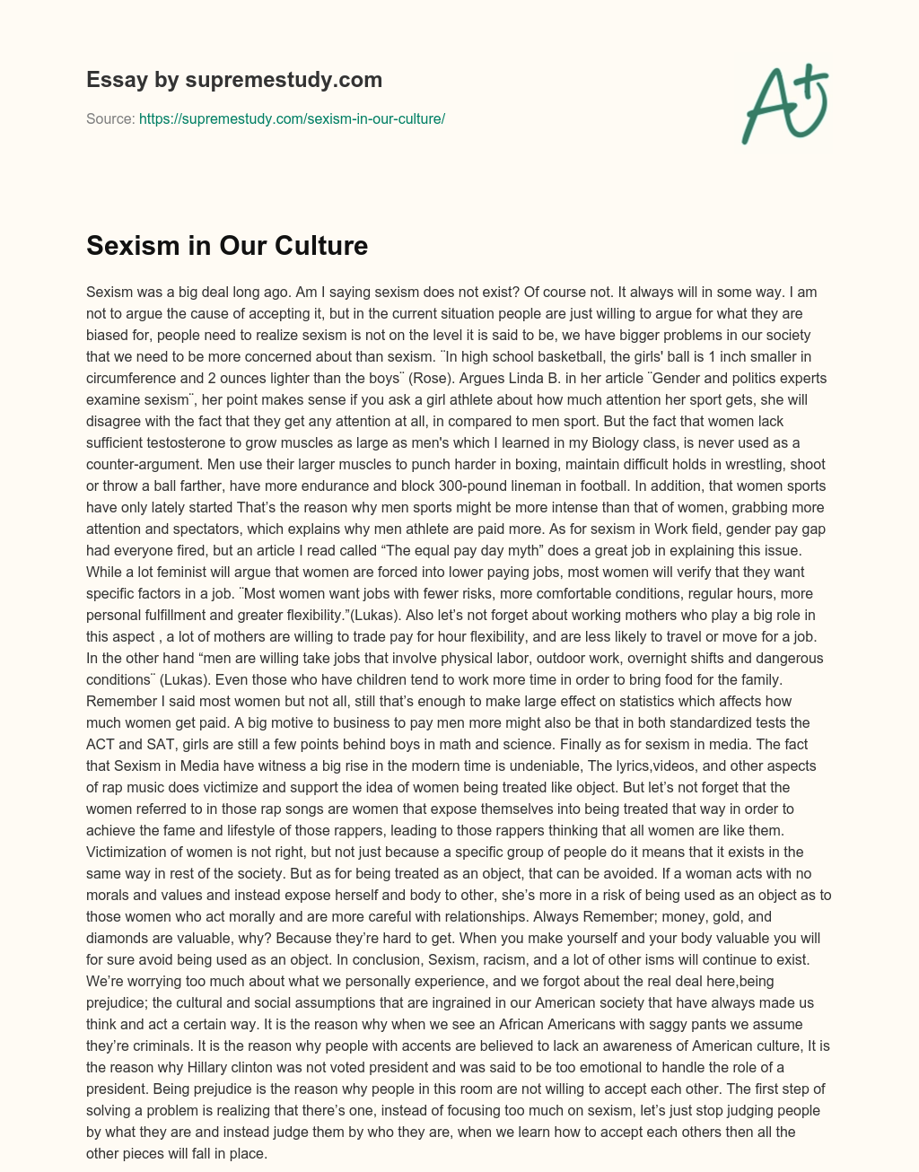 Sexism in Our Culture essay