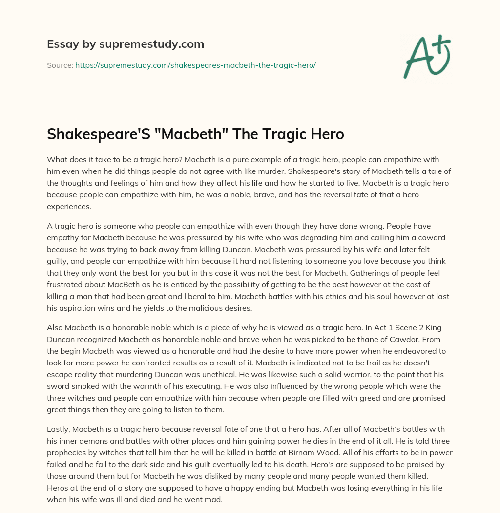 Shakespeare’S “Macbeth” The Tragic Hero essay