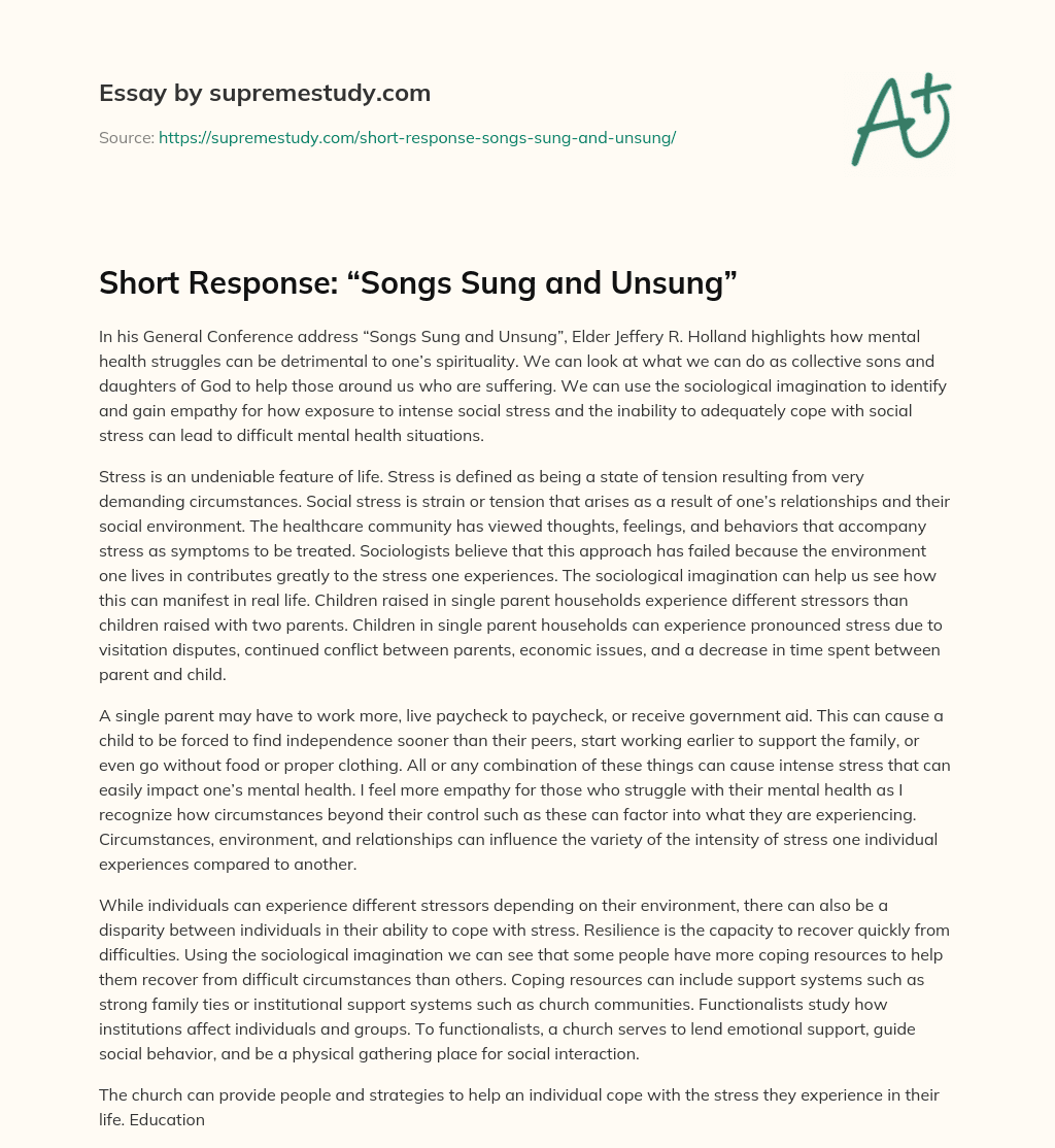Short Response: “Songs Sung and Unsung” essay