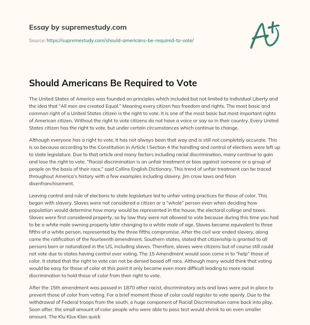 Should Americans Be Required to Vote essay