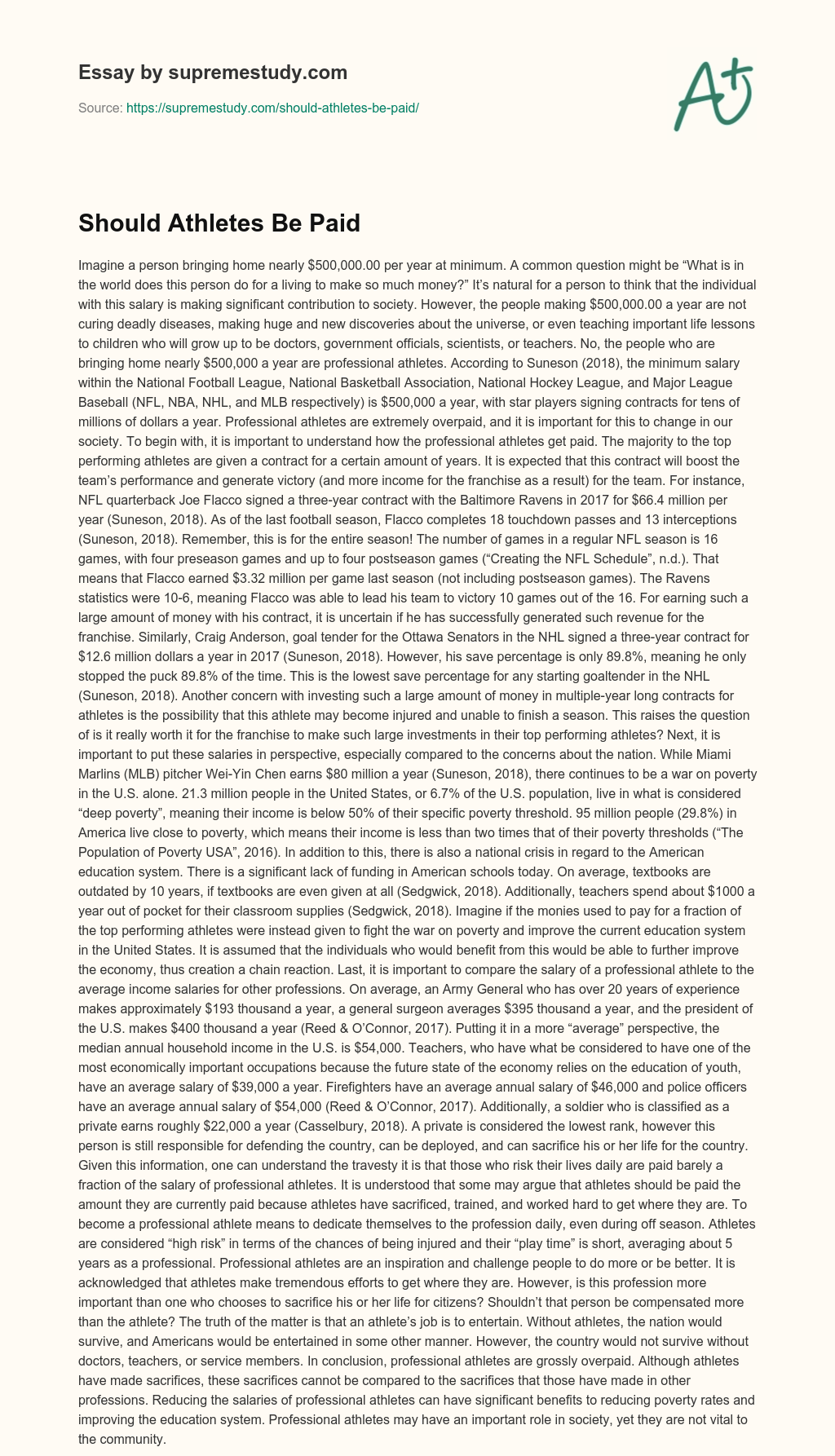 Should Athletes Be Paid essay