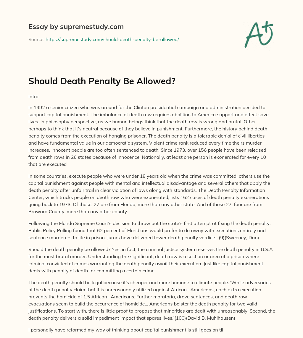 Should Death Penalty Be Allowed? essay
