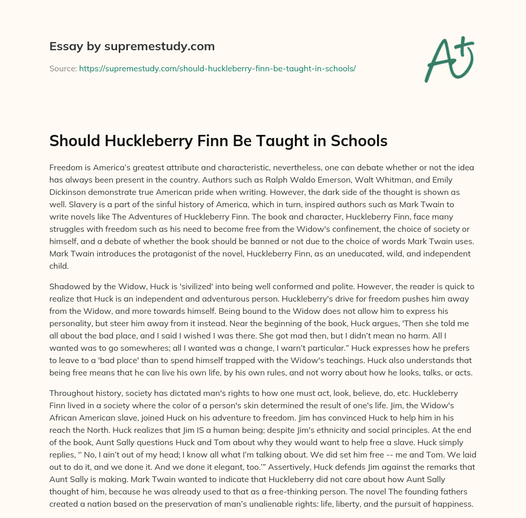 Should Huckleberry Finn Be Taught in Schools essay