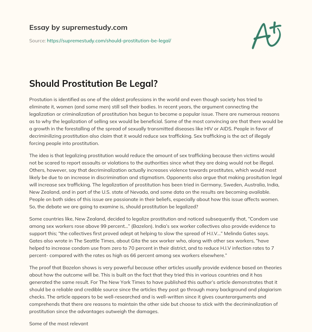 prostitution should be legal essay