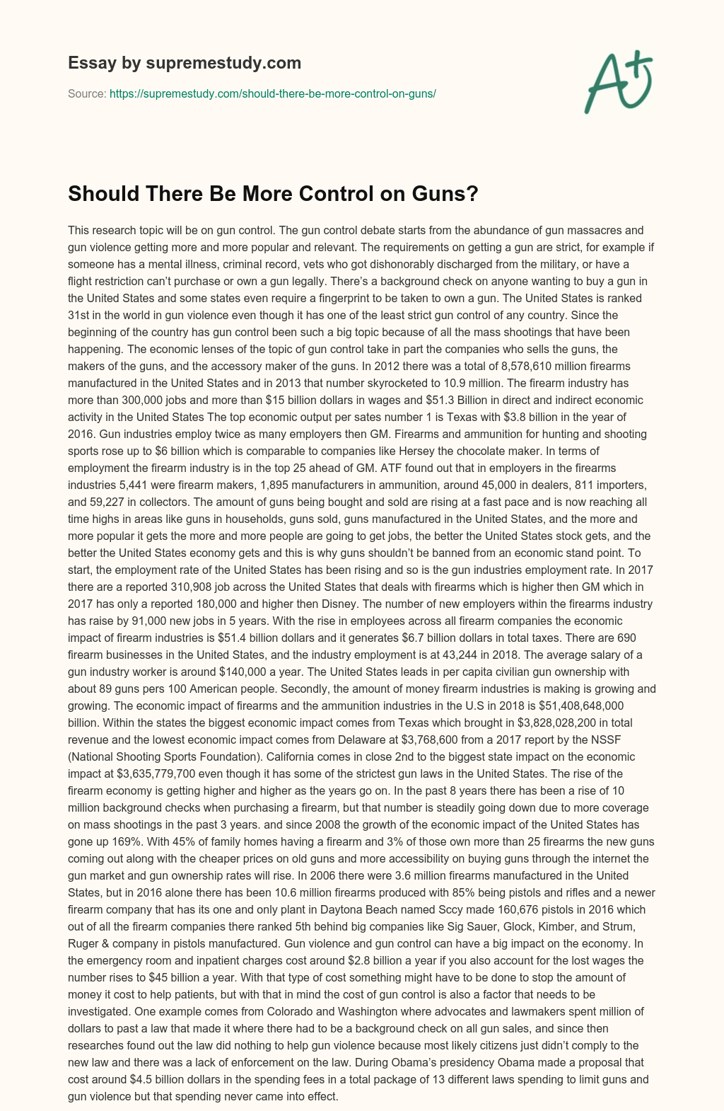 Should There Be More Control on Guns? essay