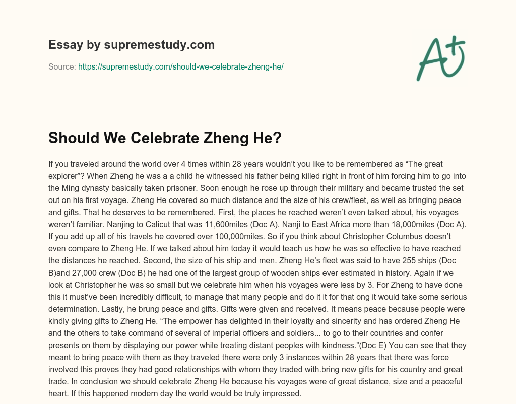 Should We Celebrate Zheng He? essay