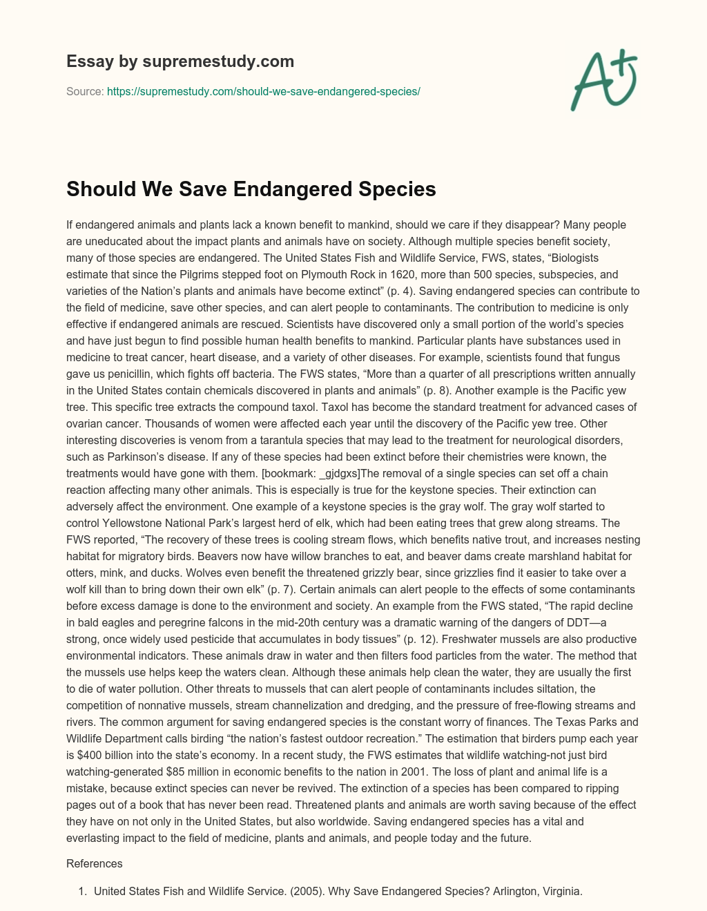 Should We Save Endangered Species - Free Essay Example - 714 Words |  SupremeStudy