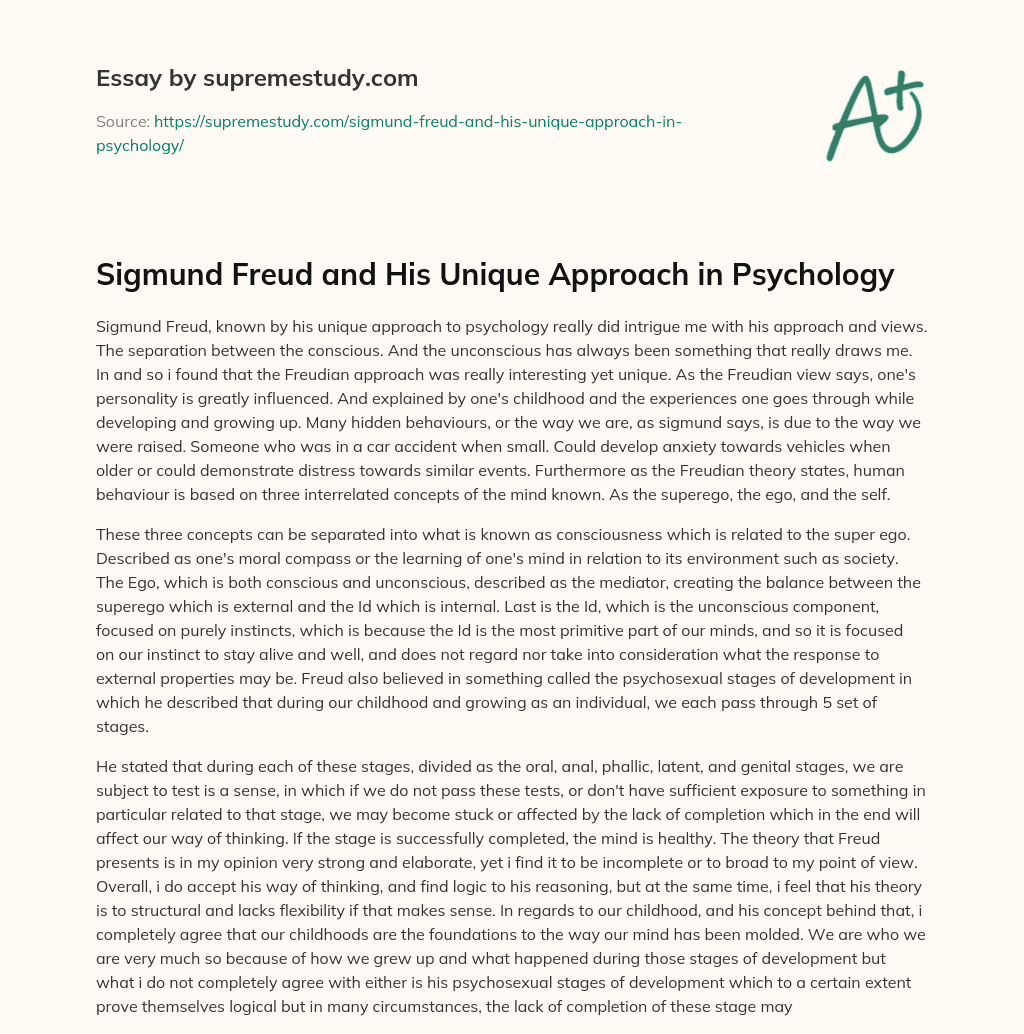 Sigmund Freud and  His Unique Approach in Psychology essay